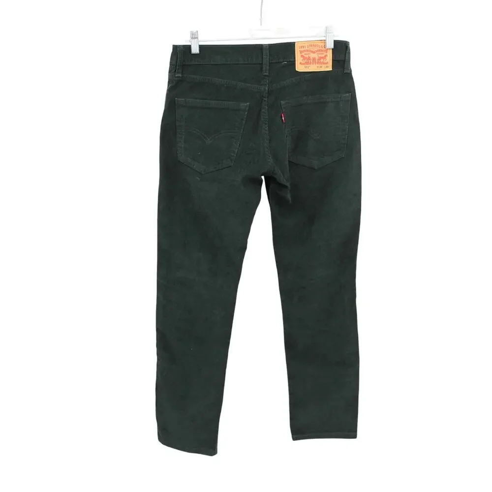 Levi's 511 Corduroy Pants Mens 30x29 Dark Green Slim Fit Stretch Casual Jeans